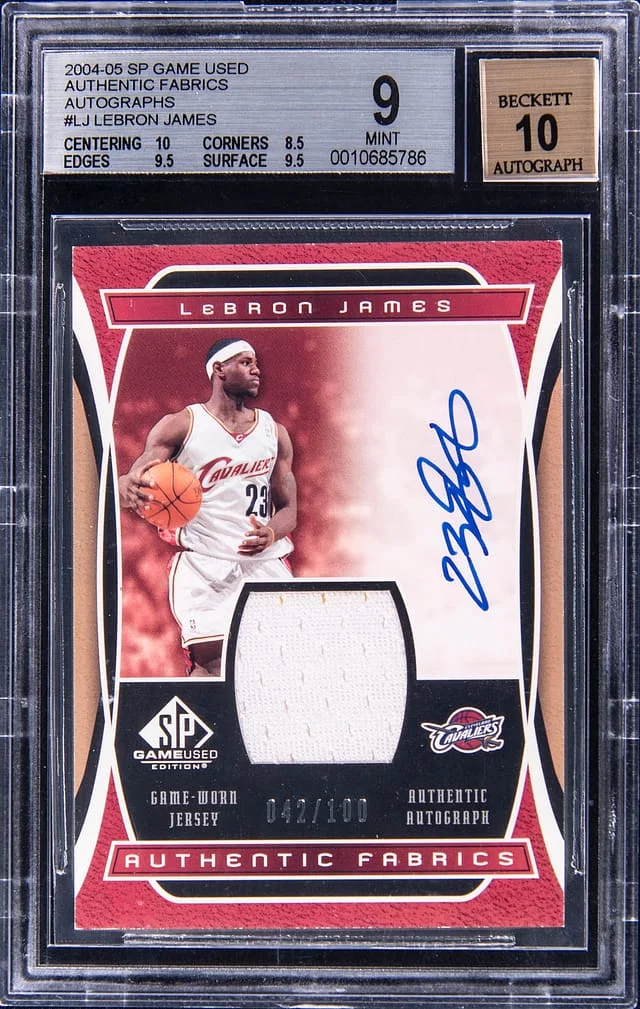 2004-05 UD SP Game-Used Authentic Fabrics Autographs LeBron James #AAF-LJ card image