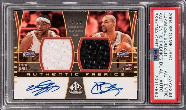 2004-05 UD SP Game Used Authentic Fabrics Dual Autograph LeBron James/Carlos Boozer #AAF2-JB card image