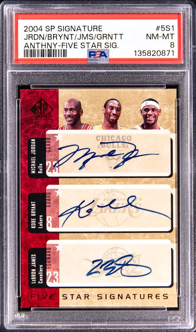 2004-05 UD SP Signature Edition Five Star Signatures Michael Jordan/Kobe Bryant/LeBron James/Kevin Garnett/Carmelo Anthony Multi-Signed #5SI card image