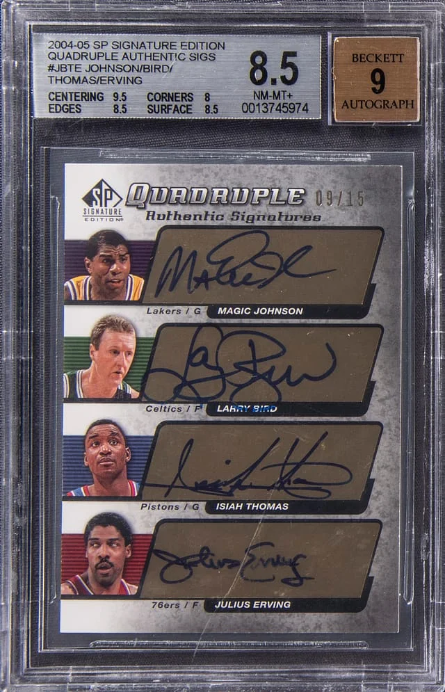 2004-05 UD SP Signature Edition Quadruple Authentic Signatures Johnson/Bird/Thomas/Erving Multi-Signed #AS4-JBTE card image