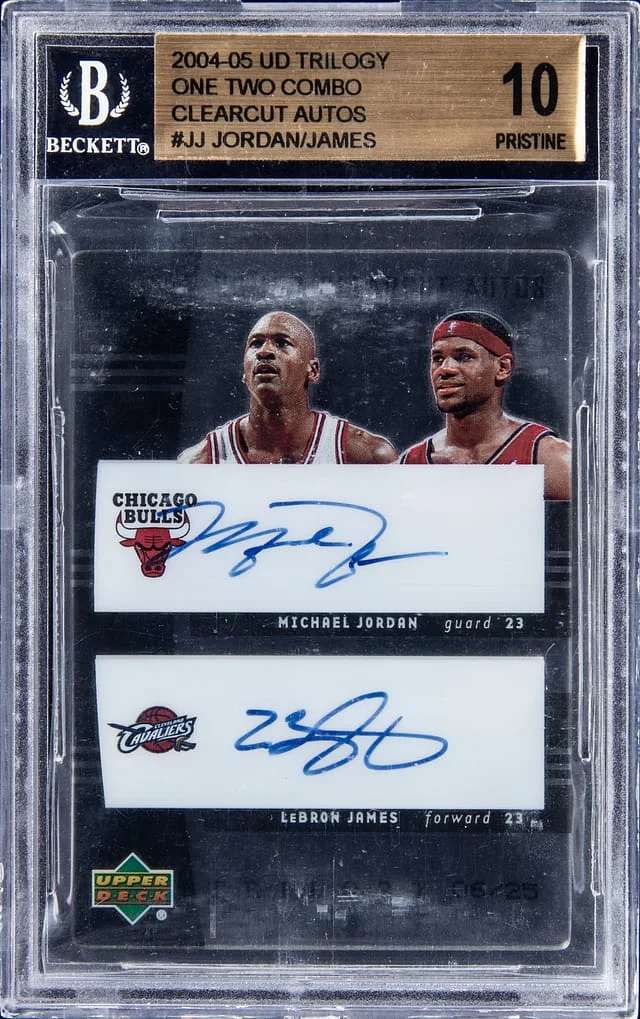 2004-05 UD Trilogy One Two Combo Clearcut Autographs Michael Jordan/LeBron James #1-2-JJ card image