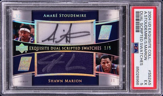 2004-05 Upper Deck Exquisite Collection Amare Stoudemire/Shawn Marion Dual Scripted Swatches #SS2AS card image