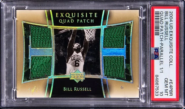 2004-05 Upper Deck Exquisite Collection Bill Russell Game-Used Quad Patch Parallel #E4P-BR card image
