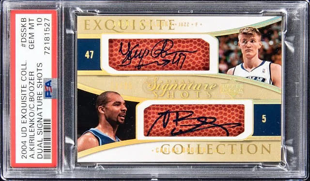 2004-05 Upper Deck Exquisite Collection Carlos Boozer, Andrei Kirilenko Dual Dual Signature Shots #DSSKB card image