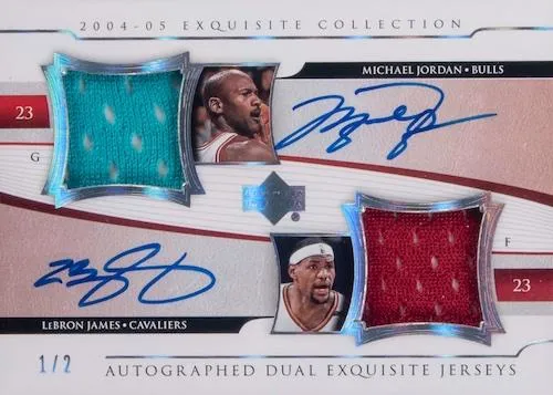 2004-05 Upper Deck Exquisite Collection Lebron James Dual Jerseys Autographs #A2E-JJ card image