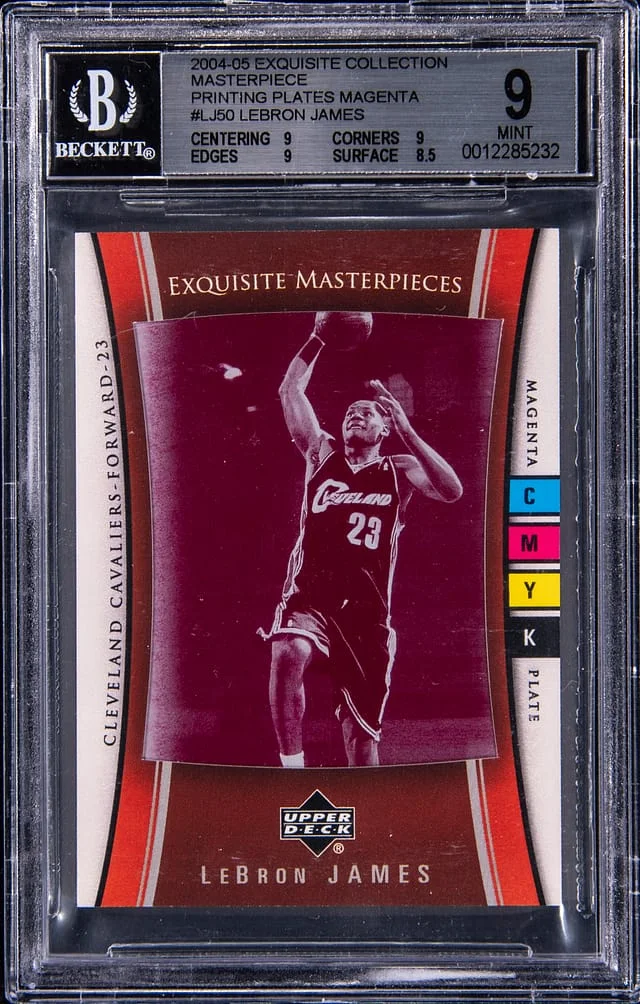 2004-05 Upper Deck Exquisite Collection LeBron James Masterpieces Magenta Printing Plate #LJ50 card image