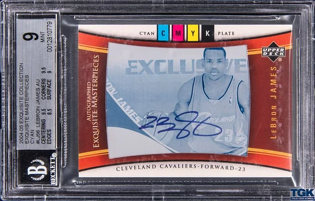 2004-05 Upper Deck Exquisite Collection LeBron James Autographed Exquisite Masterpieces '03 SP Game Used Cyan Printing Plate #LJ56 card image
