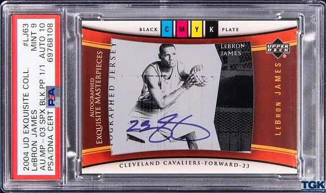 2004-05 Upper Deck Exquisite Collection LeBron James Autographed Exquisite Masterpieces '03 SPx Black Printing Plate #LJ63 card image
