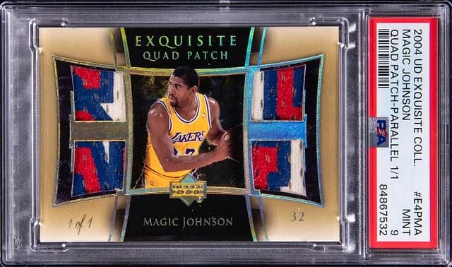2004-05 Upper Deck Exquisite Collection Magic Johnson Game-Used Quad Patch Parallel #E4P-MA card image