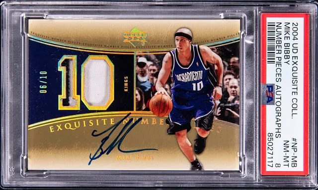 2004-05 Upper Deck Exquisite Collection Mike Bibby Number Piece Autographs #NP-MB card image