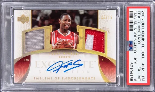2004-05 Upper Deck Exquisite Collection Tracy Mcgrady Emblems of Endorsements Autograph Jersey #EM-TM card image
