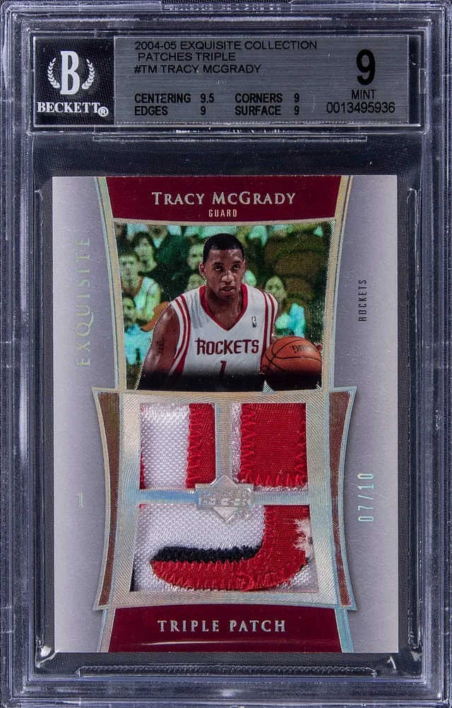 2004-05 Upper Deck Exquisite Collection Tracy McGrady Game-Used Triple Patch #E3P-TM card image