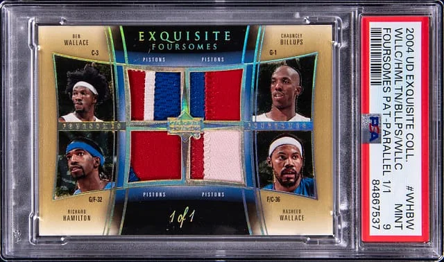 2004-05 Upper Deck Exquisite Collection Wallace/Hamilton/Billups/Wallace Foursomes Patches Parallel #WHBW card image