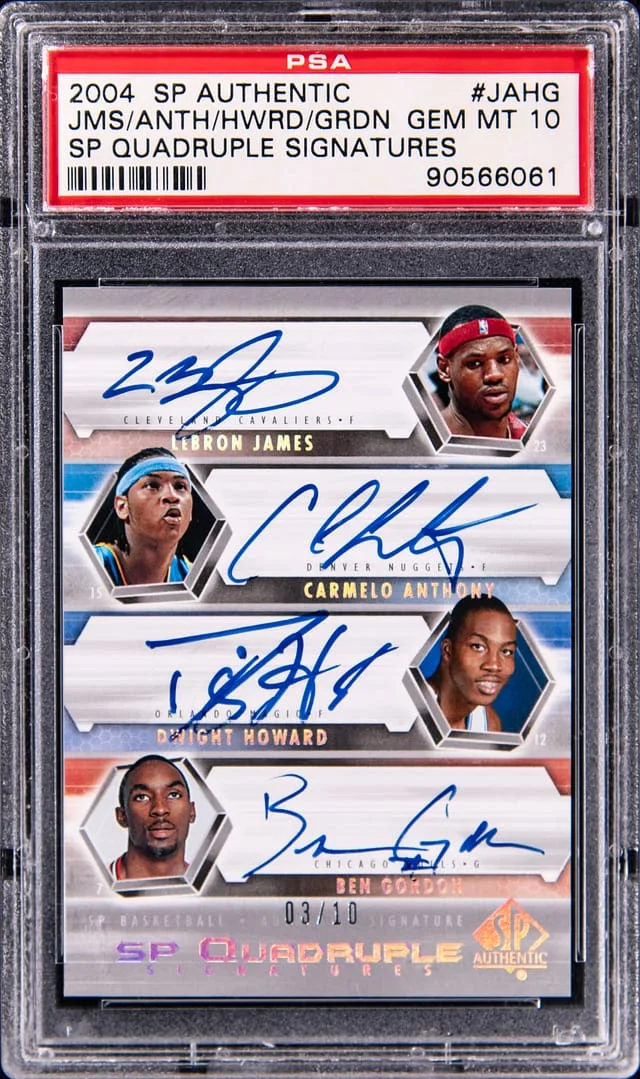 2004-05 Upper Deck LeBron James/Carmelo Anthony/Dwight Howard/Ben Gordon Multi-Signed Authentic SP Quadruple Signatures #SP4-JAHG card image