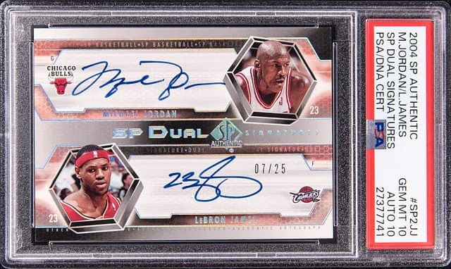 2004-05 Upper Deck SP Authentic LeBron James/Michael Jordan SP Dual Signatures #SP2-JJ card image