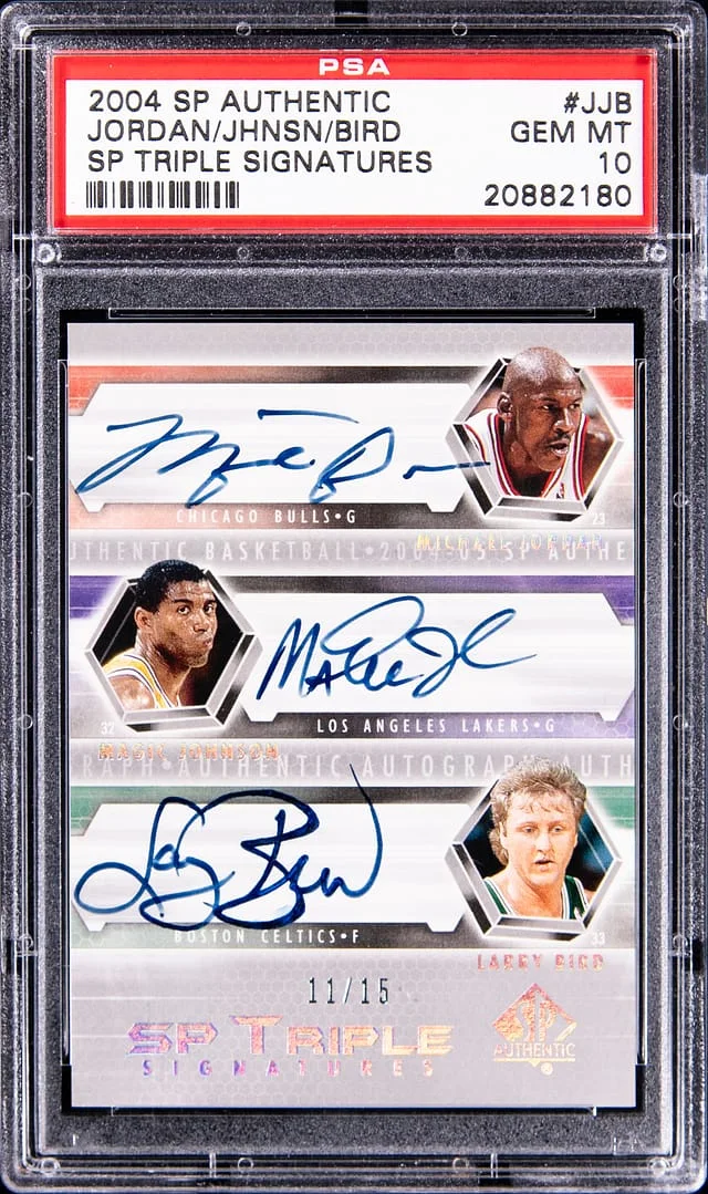2004-05 Upper Deck SP Authentic Michael Jordan/Magic Johnson/Larry Bird SP Triple Signatures #SP3-JJB card image