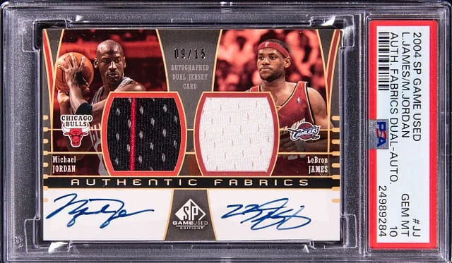 2004-05 Upper Deck SP Game Used Michael Jordan/LeBron James Authentic Fabrics Dual Autographs #AAF2-JJ card image