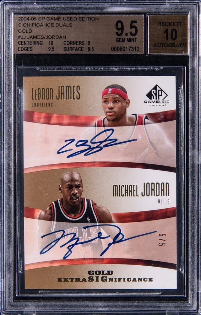2004-05 Upper Deck SP Game Used Michael Jordan/LeBron James Edition SIGnificance Duals Gold #JJ card image