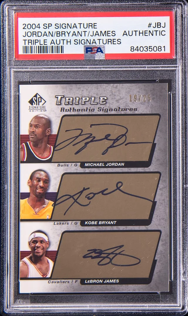 2004-05 Upper Deck SP Michael Jordan/Kobe Bryant/LeBron James Multi-Signed Signature Triple Authentic Signatures #AS3-JBJ card image