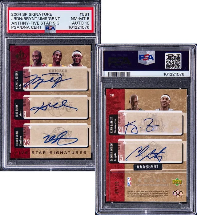 2004-05 Upper Deck SP Signature Edition Jordan/Bryant/James/Garnett/Anthony Multi-Signed Five Star Signatures #5S1 card image