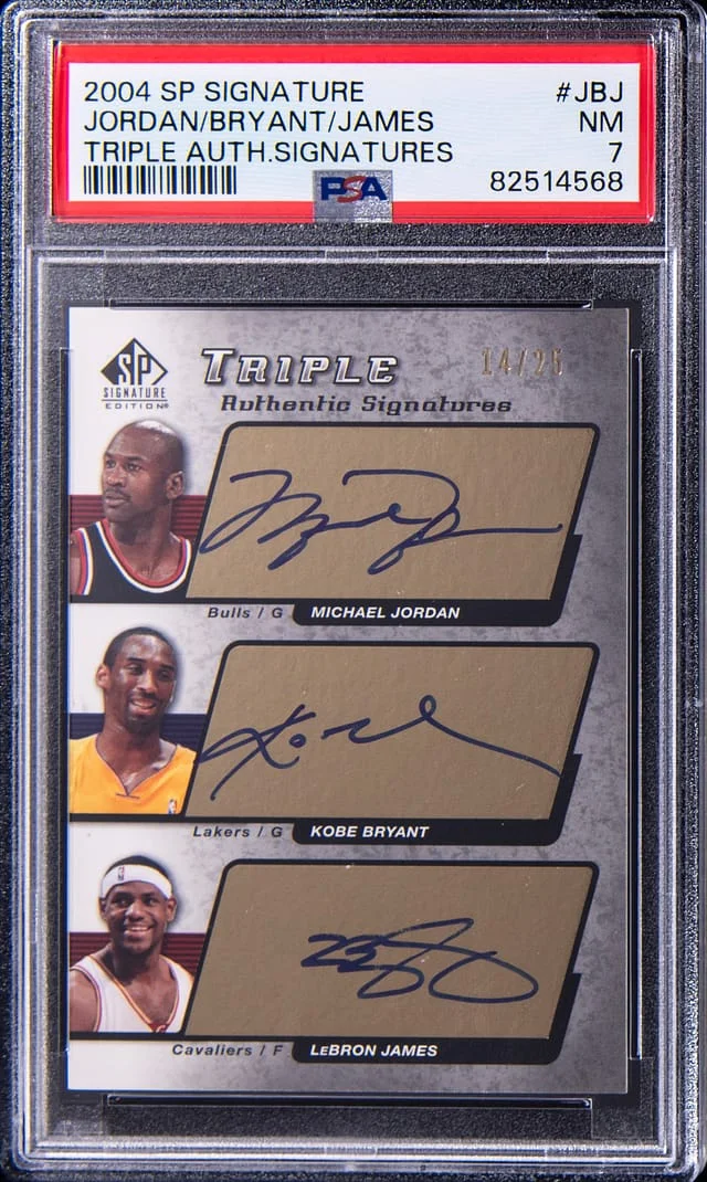 2004-05 Upper Deck SP Signature Edition Michael Jordan/Kobe Bryant/LeBron James Multi-Signed Triple Authentic Signatures #AS3-JBJ card image