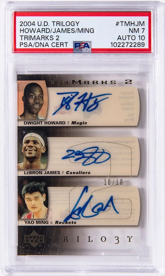 2004-05 Upper Deck Trilogy Dwight Howard/LeBron James/Yao Ming Multi-Signed TriMarks 2 #TM-HJM card image