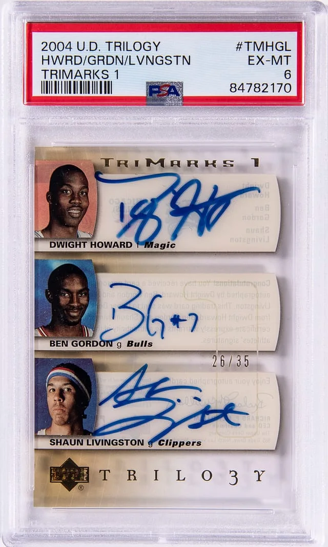 2004-05 Upper Deck Trilogy Howard/Gordon/Livingston Multi-Signed Trimarks 1 #TMHGL card image