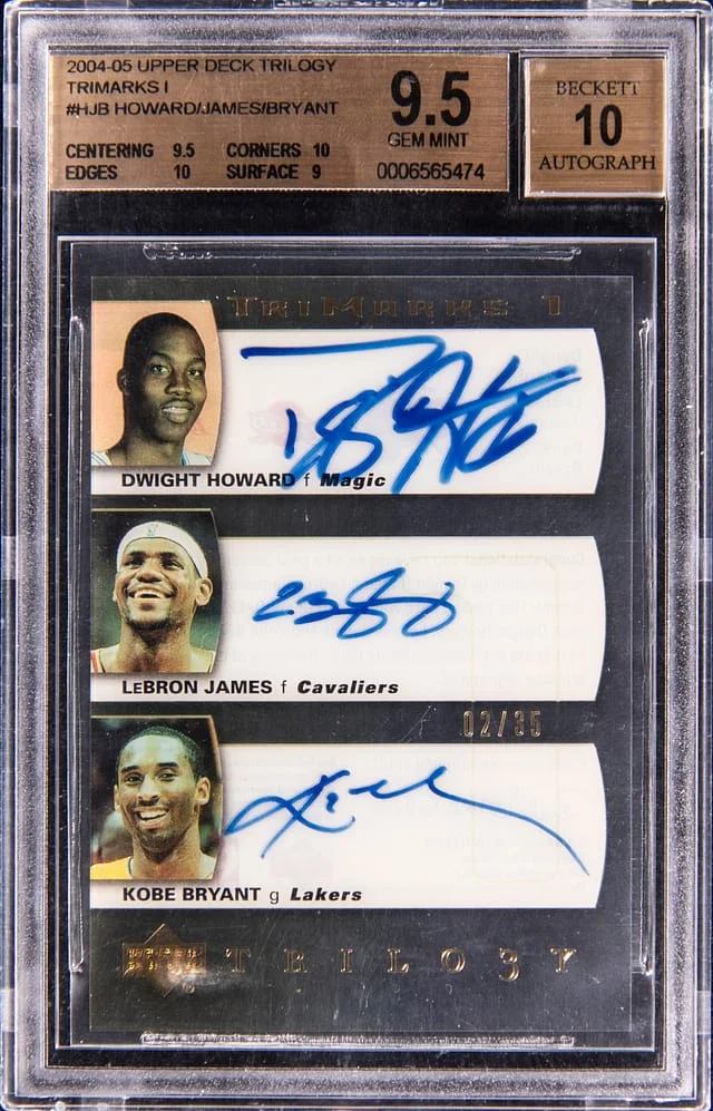 2004-05 Upper Deck Trilogy Kobe Bryant/LeBron James/Dwight Howard Multi-Signed Trimarks #TM-HJB card image