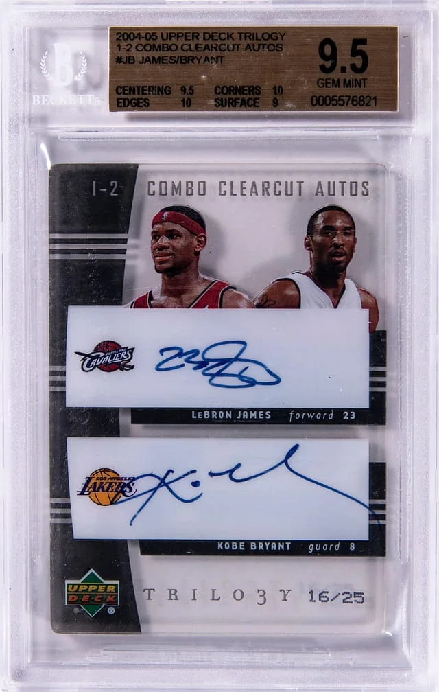 2004-05 Upper Deck Trilogy LeBron James/Kobe Bryant 1-2 Combo Clearcut Autographs #1-2-JB card image