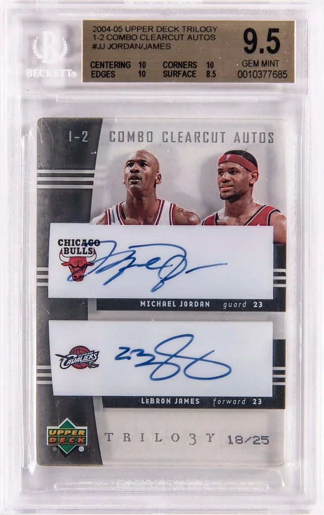 2004-05 Upper Deck Trilogy Michael Jordan/LeBron James 1-2 Combo Clearcut Autographs #1-2-JJ card image