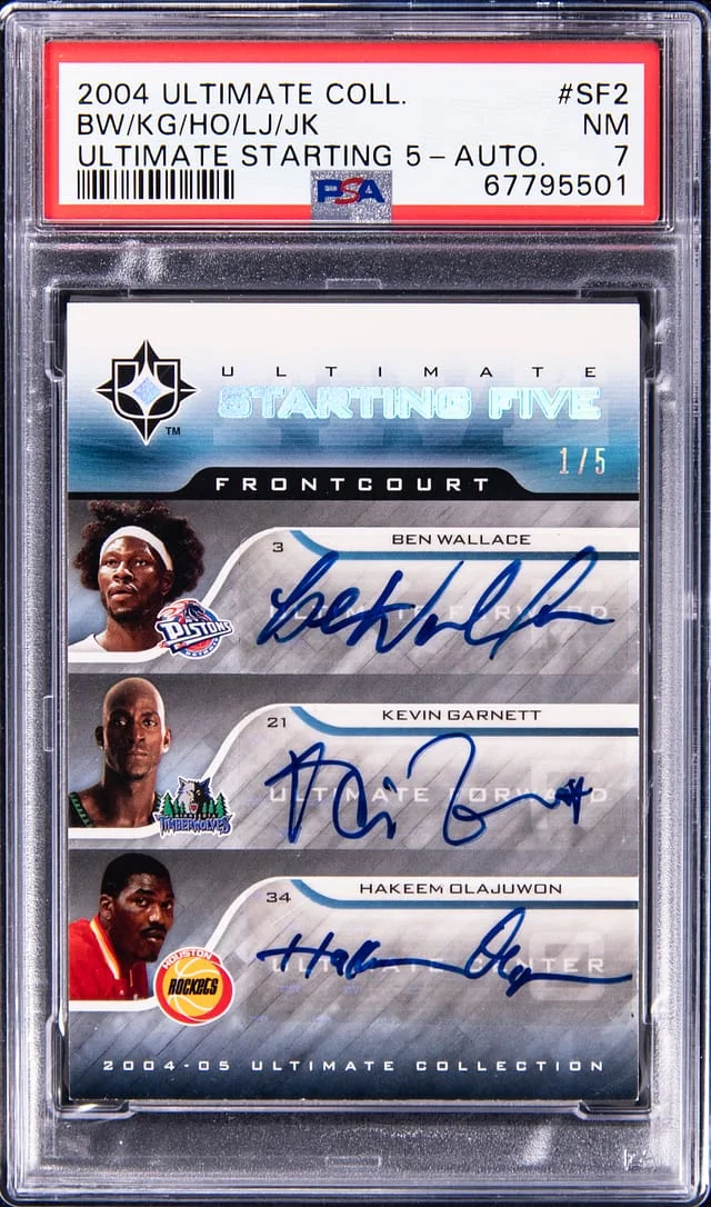 2004-05 Upper Deck Ultimate Collection LeBron James/Kevin Garnett/Hakeem Olajuwon/Ben Wallace/Jason Kidd Ultimate Starting 5 Autographs #SF2 card image