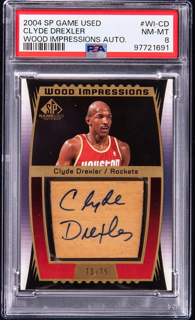2004-25 Upper Deck SP Game Used Clyde Drexler Wood Impressions Autograph #WI-CD card image