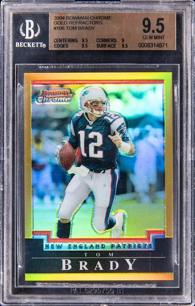 2004 Bowman Chrome Tom Brady Gold Refractor #106 card image