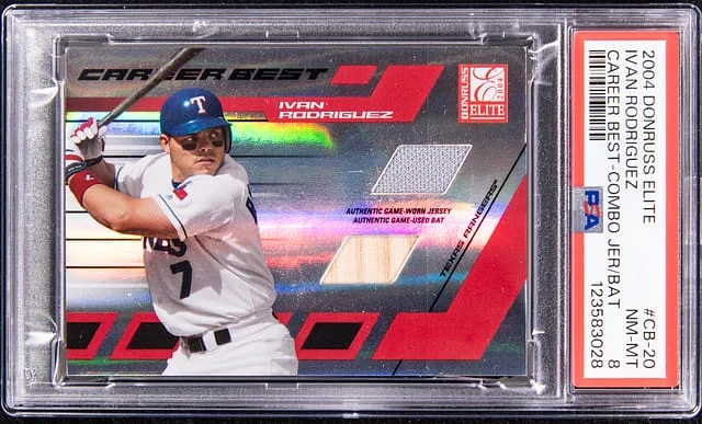 2004 Donruss Elite Ivan Rodriguez Career Best Combo Jersey Bat #CB-20 card image