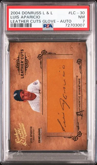 2004 Donruss Luis Aparicio Leather & Lumber Leather Cuts Glove Autograph #LC-30 card image