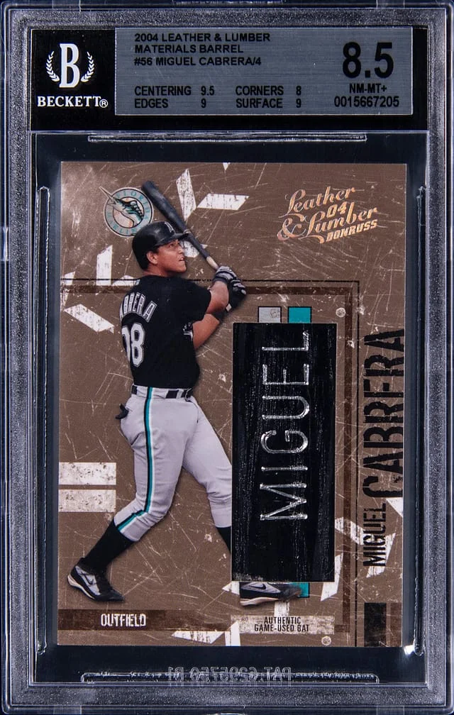 2004 Donruss Miguel Cabrera Game-Used Bat Leather & Lumber Materials Barrel #56 card image