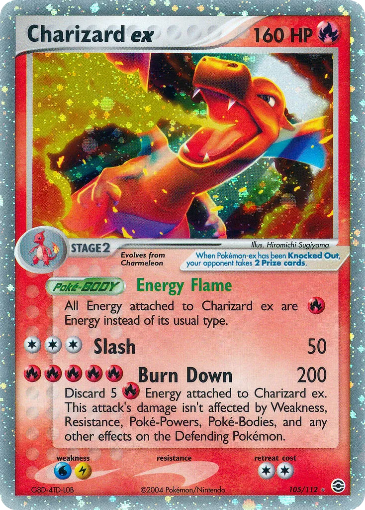 2004 FireRed & LeafGreen Charizard ex #105/112 Rare Holo EX card image