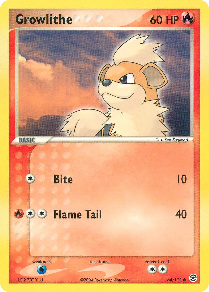 2004 FireRed & LeafGreen Growlithe Common #064/112 Common card image