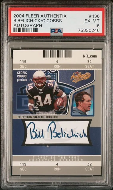 2004 Fleer Authentix Bill Belichick/Cedric Cobbs, Autograph #136 card image
