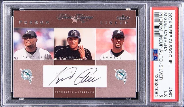 2004 Fleer Classic MIhuel Cabrera Sifgned Clippings Phenom Lineup Autograph Silver #PLA-MC card image
