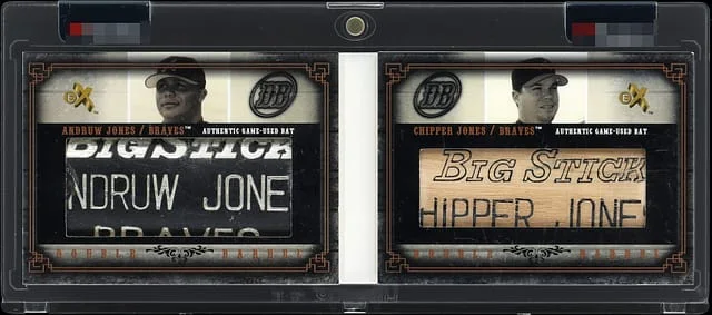 2004 Fleer E-X Andruw Jones/Chipper Jones Game-Used Bat Barrel Double Barrel Authentic Game-Used Bat Barrels Booklet #DB-AJ/CJ card image
