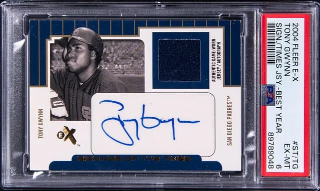 2004 Fleer E-X Tony Gwynn Signings of the Times Jersey Best Year #ST/TG card image