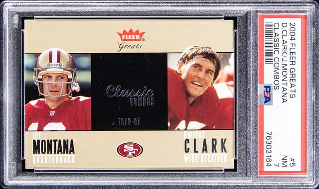 2004 Fleer Greats Dwight Clark/Joe Montana Classic Combos #5 card image