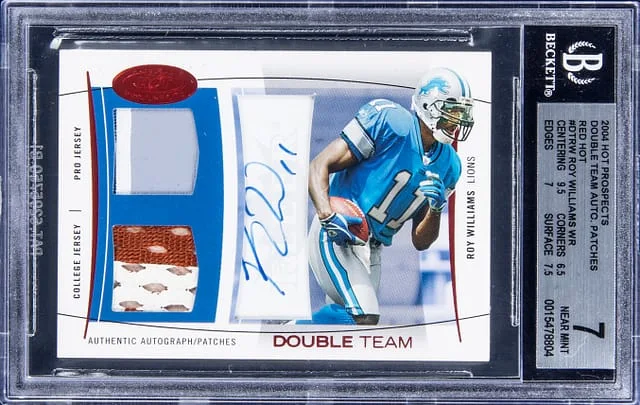 2004 Fleer Hot Prospects Roy Williams Double Team Autograph Patches Red Hot #DTAP-RW card image