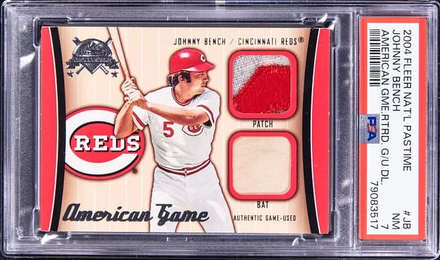 2004 Fleer Johnny Bench National Pastime American Game Retired Game Used Dual #AGD-JB card image