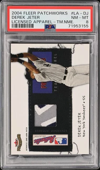 2004 Fleer Patchworks Derek Jeter Licensed Apparel Team Name #LA-DJ card image