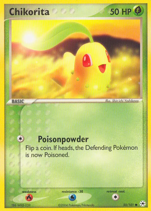 2004 Hidden Legends Chikorita Common #055/101 Common card image