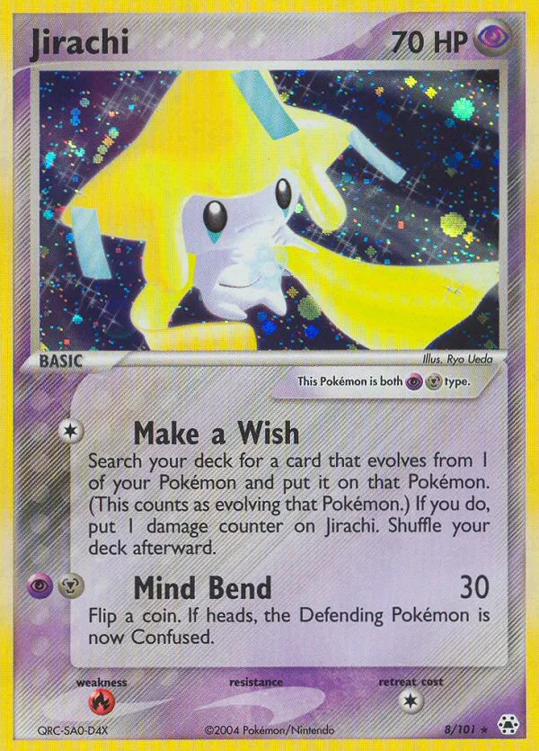 2004 Hidden Legends Jirachi #008/101 Rare Holo card image