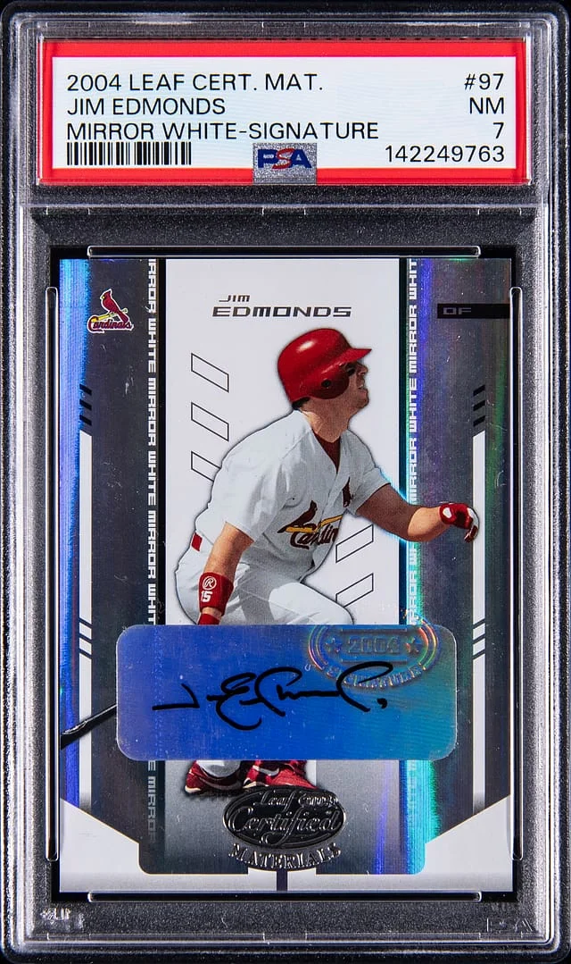 2004 Leaf Certified Jim Edmonds Material Mirror White Signature #97 card image