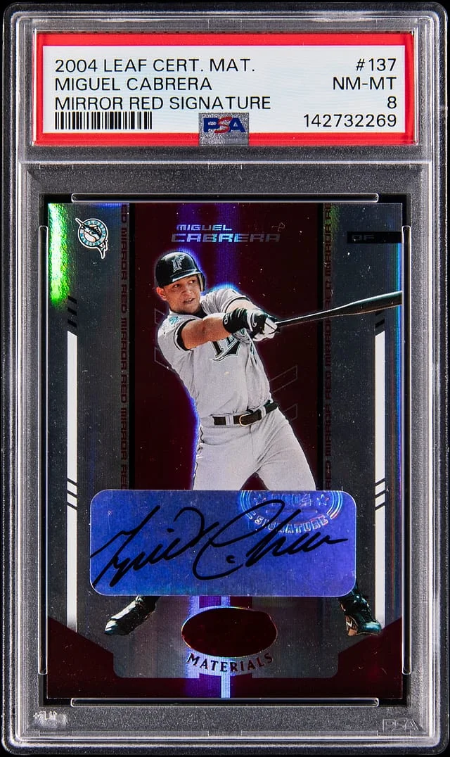 2004 Leaf Certified Materials Miguel Cabrera Mirror Red Signature #137 card image